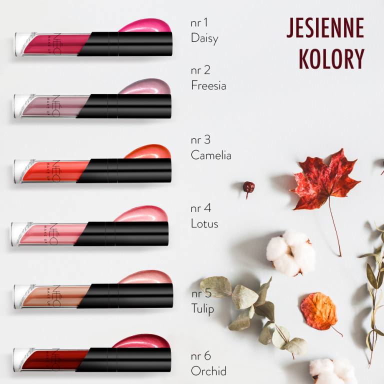 Błyszczyki uwypuklające marki NEO Make Up w jesiennych kolorach